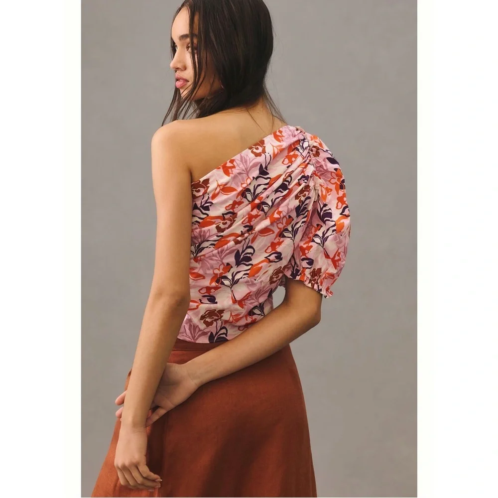 NWT Anthropologie Maeve Maeve One-Shoulder Blouse, sz Large